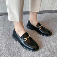 Tiauny 马衔扣乐福鞋女英伦风黑色小皮鞋2020春季新款一脚蹬平底百搭单鞋6605-3