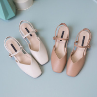 Tiauny 夏季新款包脚一字扣包头白色凉鞋女仙女风配裙子粗跟百搭中跟S3063