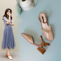 Tiauny 夏季包头一字扣包脚凉鞋女中跟粗跟仙女风时尚流行ins网红配裙子S3061