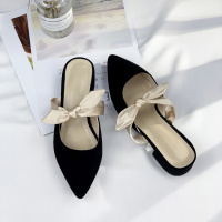 Tiauny 2020年夏季新款凉鞋尖头蝴蝶结低跟拖鞋包头低帮浅口磨砂时尚女鞋N19-91