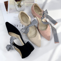 Tiauny 2020夏季新款包头中跟凉鞋女尖头仙女风粗跟单鞋百搭学生平底女鞋N19-77