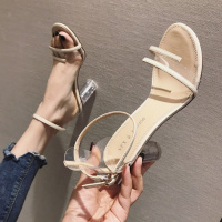 Tiauny 凉鞋女2020新款夏季网红时尚性感露趾透明一字带粗跟高跟鞋ins潮S8822