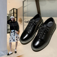 Tiauny 英伦风厚底小皮鞋女秋季系带牛津鞋学院风布洛克鞋单鞋女平底粗跟20-151