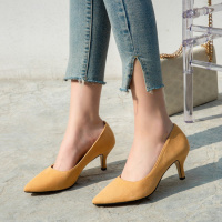 Tiauny 韩版2020秋季新款通勤简约百搭高跟鞋细跟女鞋时通勤职业尖头单鞋8168-1