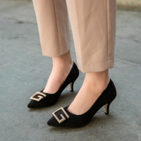 Tiauny 2020新款春性感百搭水钻方扣尖头仙女风高跟鞋细跟网红少女单鞋女8168-2