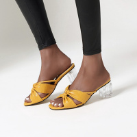 Tiauny 外穿拖鞋女2020夏季新款真皮露趾粗跟女鞋百搭网红高跟凉拖鞋子女A6006-6