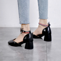 Tiauny大码女鞋41一43凉鞋2020春夏新款中跟加肥加宽粗跟包头女鞋h665