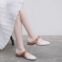 Tiauny 包头凉鞋女粗跟低跟中空单鞋一字带复古玛丽珍鞋2020春夏新款女鞋h295