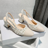 格瑞迪欧 韩版包头凉鞋女2020夏季小CK真皮高跟鞋小香风粗花呢粗跟方头网红T270