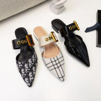 格瑞迪欧 外穿拖鞋女夏时尚平底包头半拖鞋尖头网红凉拖懒人一脚蹬老花拖鞋T260