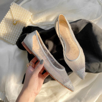 格瑞迪欧 2020年新款夏季包头凉鞋女细跟高跟鞋波点尖头网纱单鞋低跟水钻V50