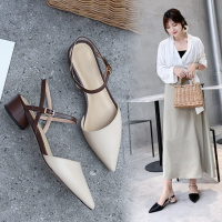 格瑞迪欧 凉鞋女仙女风2020新款夏季尖头包头百搭中跟一字扣带单鞋粗跟女鞋B51