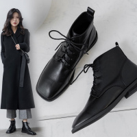 Tianuy 中性风马丁靴英伦风高帮鞋女低跟系带咖啡色透气机车靴帅气小短靴S5835-1