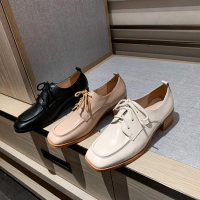 格瑞迪欧粗跟单鞋女2020春款中跟百搭两穿深口复古小皮鞋女休闲女鞋C019