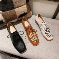 格瑞迪欧2020新款韩版方头系带中跟粗跟小皮鞋百搭休闲鞋英伦风单鞋女C021