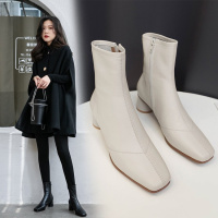 格瑞迪欧靴子女短靴英伦风单靴瘦瘦靴短筒马丁靴中跟真皮粗跟方头ins新款x151-1