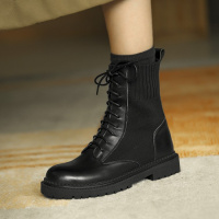 格瑞迪欧透气夏季平底马丁靴女2020新款英伦风百搭系带弹力拼接短筒靴子女J7017