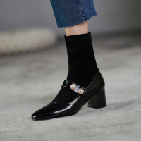 格瑞迪欧韩国网红2020新款网红少女珍珠粗跟瘦瘦短靴CD109-169