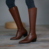 格瑞迪欧网红复古高筒靴2020新款长靴不过膝长筒尖头粗跟帅气英伦骑士靴CL84165