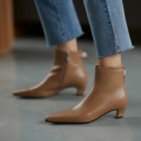 格瑞迪欧短靴秋冬单靴2020新款韩版百搭真皮侧拉链尖头低跟短靴CL58108