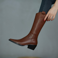 格瑞迪欧不过膝尖头长靴女长筒膝靴高筒靴2020新款冬季粗跟靴CL84173