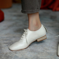 格瑞迪欧平底单鞋方头2020新款秋冬韩国复古低跟皮鞋系带真皮女靴L56104-1