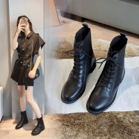 Tiauny马丁靴女2020冬季新款中筒靴针织靴英伦风透气机车靴网红搭潮女靴H1907