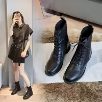 Tiauny马丁靴女2020冬季新款中筒靴针织靴英伦风透气机车靴网红搭潮女靴H1907