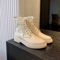 格瑞迪欧真皮小短靴女靴软底英伦靴秋冬靴短筒女低跟牛皮平底粗跟系带M0011