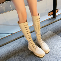 格瑞迪欧欧洲站小众设计款韩版纽扣高筒骑士靴女平底马丁靴及膝瘦瘦靴M18-1