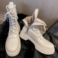 格瑞迪欧马丁靴女2020年新款英伦风平底系带短靴针织筒短筒靴M0012