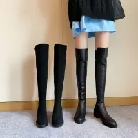 格瑞迪欧冬季加绒真皮长靴女过膝2020新款大腿靴皮面高筒靴粗跟显瘦弹力靴X1601-2
