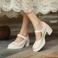 格瑞迪欧玛丽珍鞋2021小皮鞋复古厚底皮质粗跟皮鞋9153