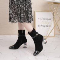 Tiauny马丁靴女2021年新款单靴子短筒女鞋高跟粗跟瘦瘦短靴A827