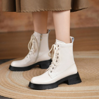 格瑞迪欧2021秋冬季牛皮马丁靴短靴子女系带圆头低跟厚底1517