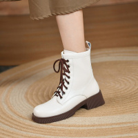 格瑞迪欧马丁靴子秋季女百搭2021年新款法式小短靴粗跟中筒瘦瘦单靴1518