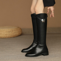 格瑞迪欧长筒靴女女靴平跟圆头不过膝加绒冬季高筒靴骑士靴子6077
