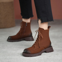 格瑞迪欧2021秋季系带马丁靴 中跟圆头短靴女粗跟女靴6882