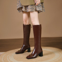 格瑞迪欧女鞋长靴马衔扣粗跟2021新款高跟时装靴高筒弹力鞋显瘦网红瘦瘦靴9061