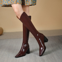 格瑞迪欧2021新款尖头西部牛仔靴女复古长靴不过膝长筒骑士靴9088