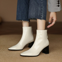 格瑞迪欧新款时尚简约风通勤粗跟马丁靴后拉链高跟短靴9212