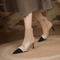 格瑞迪欧小香风短靴女2021新款尖头法式复古猫跟及踝靴高跟鞋9806