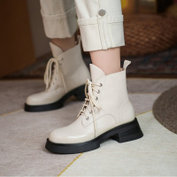 格瑞迪欧马丁靴女新款圆头厚底休闲女靴百搭系带粗跟短靴子英伦风复古骑士靴1510