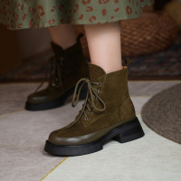 格瑞迪欧厚底马丁靴圆头前系带短靴女时尚百搭粗跟女鞋1511