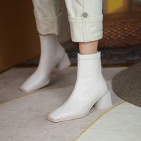 格瑞迪欧粗跟短靴高跟女靴子韩版后拉链时尚踝靴单靴新款8101