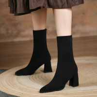 格瑞迪欧雪地靴小高跟短靴单靴粗跟2021新款英伦瘦瘦靴X2020