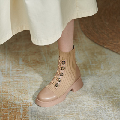 格瑞迪欧女鞋马丁靴女2021新款单靴英伦风冬季加绒粗跟中跟短靴女靴Z054