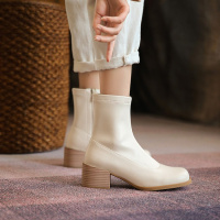 格瑞迪欧女靴圆头时尚粗跟及裸靴女秋冬单靴方头简约短靴7266