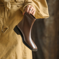 格瑞迪欧欧洲站粗跟短靴女2021年秋冬季瘦瘦弹力靴英伦方头平底马丁靴7270