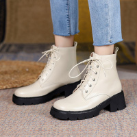 Tiauny 牛皮同款短靴鞋子白色杨幂同款创造营学生学院风时尚气质洋气D87-56